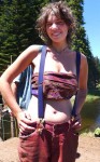 Stephanie wearing suspenders to hick it up.